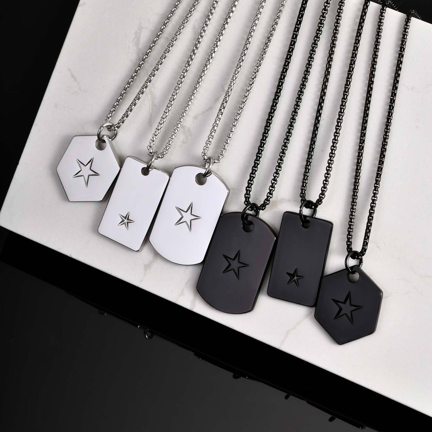 Planderful Mens Hip Hop Pentagram Stainless Dog Tag Pendant