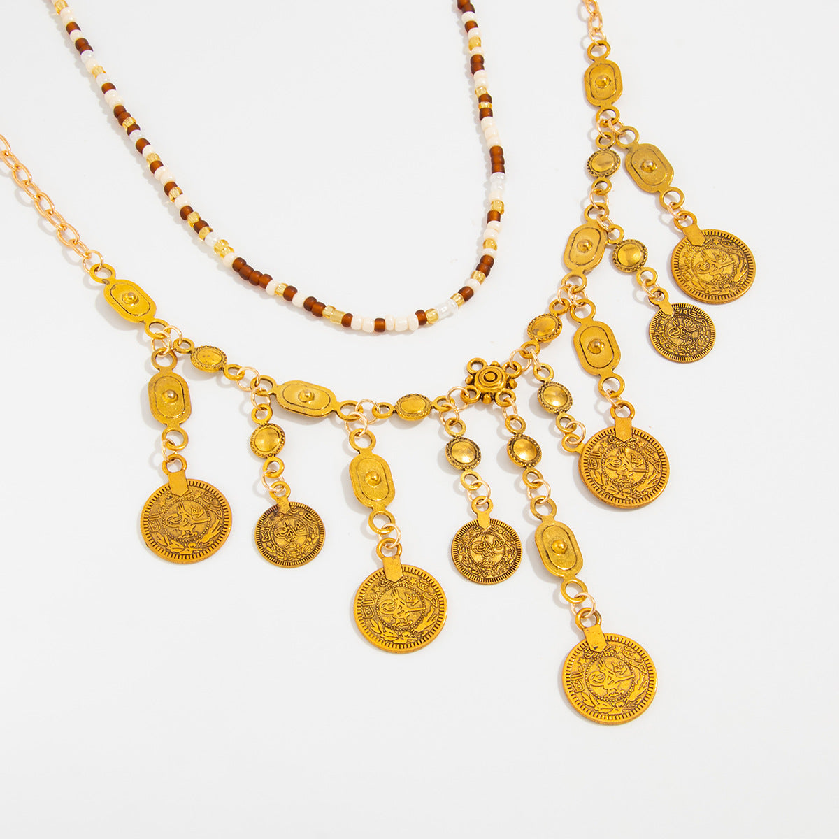 Bohemian Coin & Rice Bead Layered Necklace