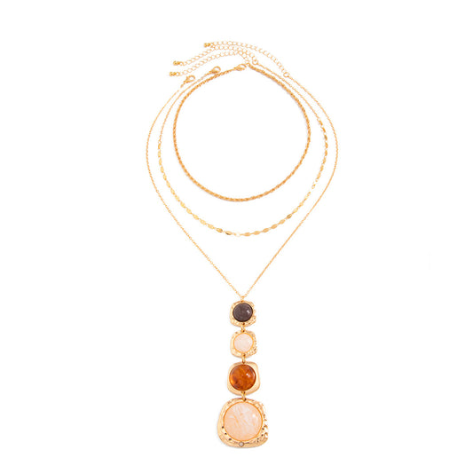 Old Money Style Geometric Fringed Necklace Smudged Gemstone Inlaid Pendant