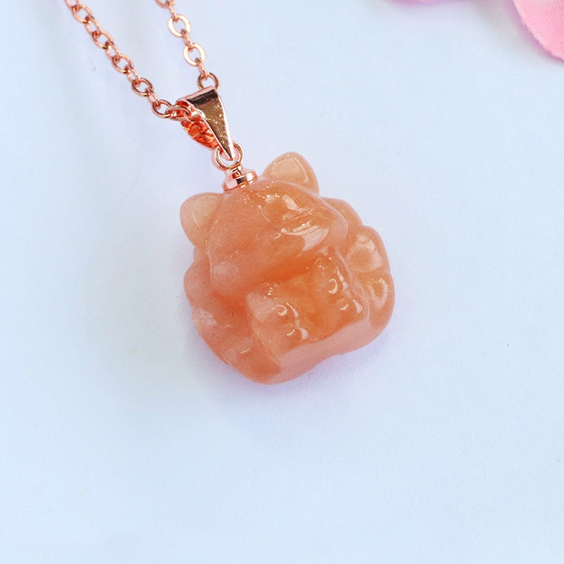 Orange Moonstone Nine-Tailed Fox Pendant — No Chain