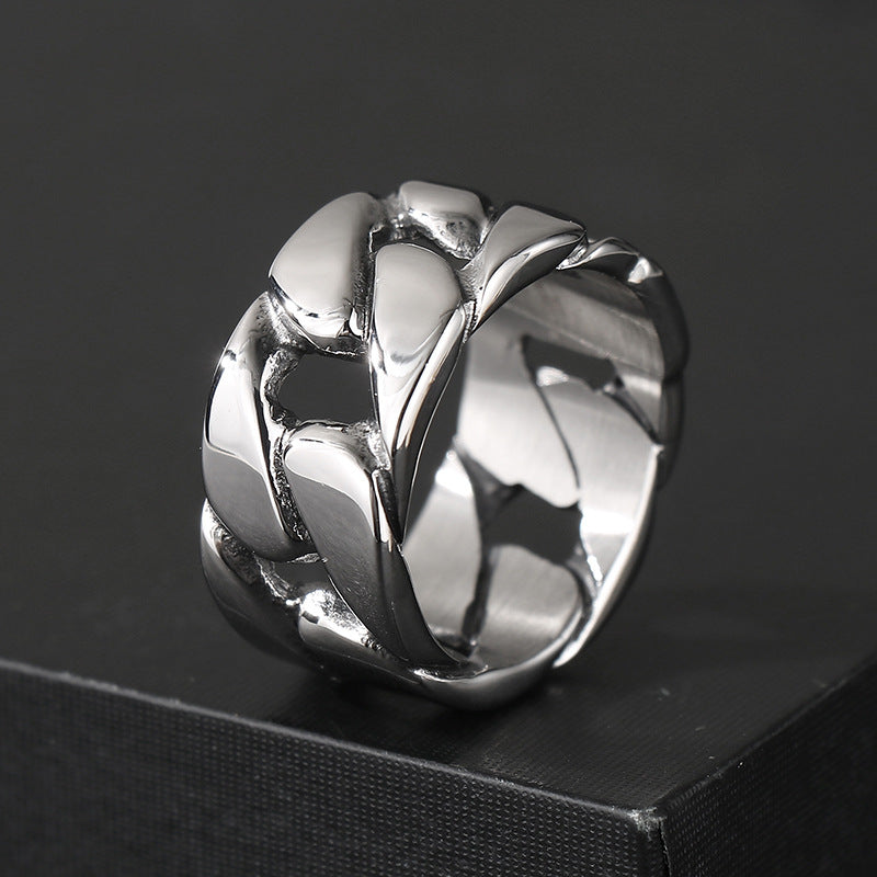 Planderful Men Stainless Steel Cuban Chain Ring Hollow