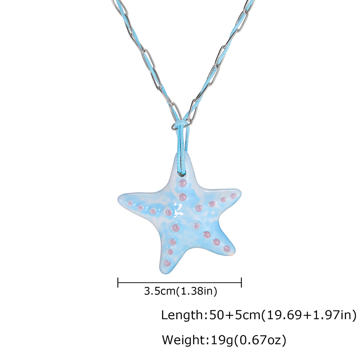 Seaside Vacation Wind Collarbone Chain Stainless Steel Ceramic Starfish Shallow Lake Blue Necklace