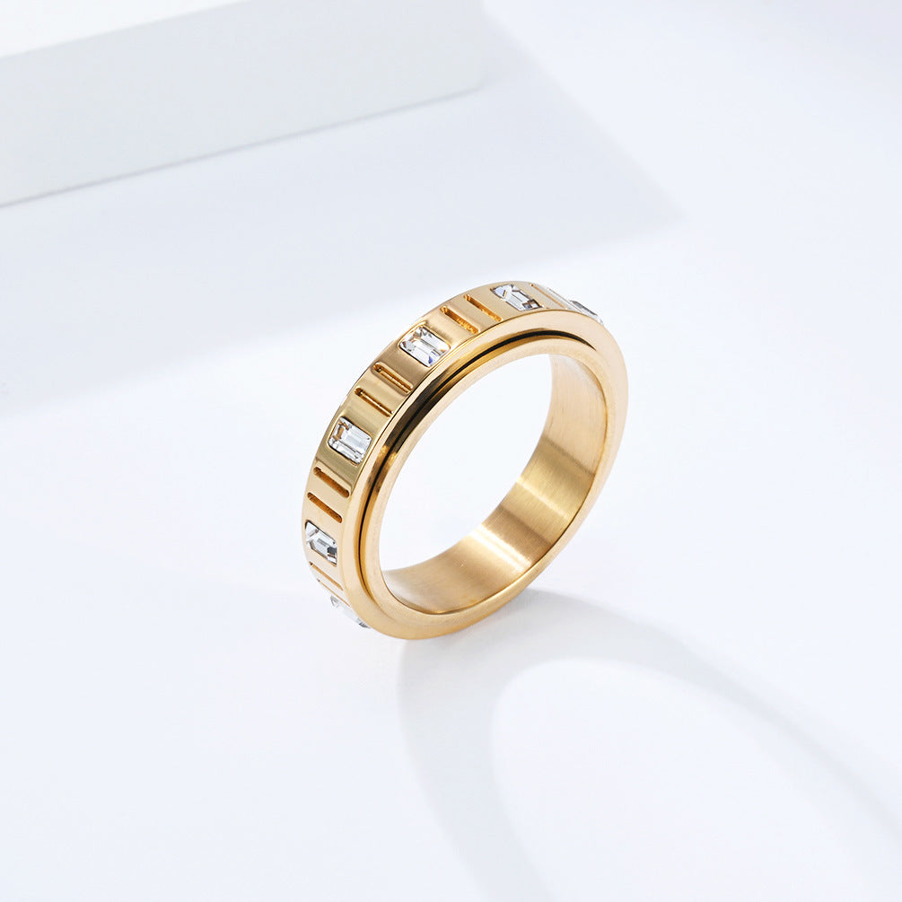 Planderful Rotating Ring Emerald Zircon Titanium Steel For Women Everyday Genie Collection