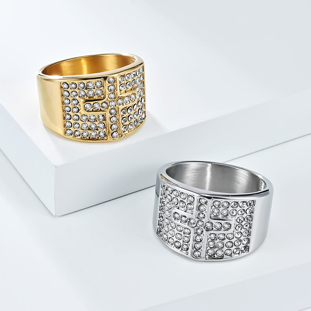 Planderful Mens Stainless Steel Gold Plated Ring With Full Zircon Cross Hip Hop Style Jewelry