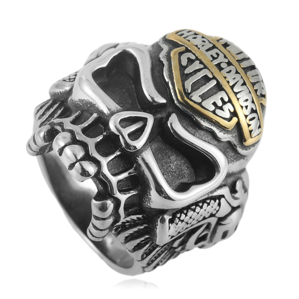 Planderful Titanium Skull Ring for Men Unisex Punk Fashion with Multi Colored Stones Durable Statement Jewelry