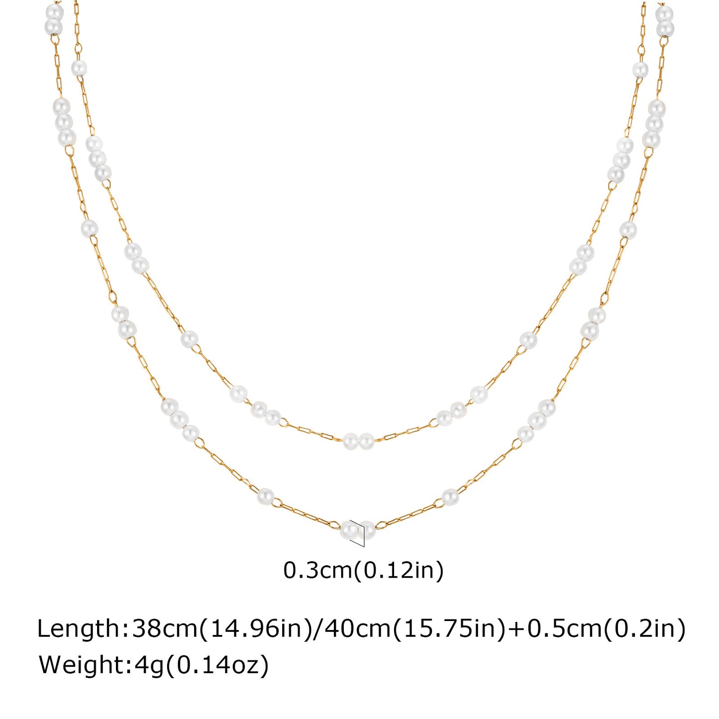 Ladies Stainless Steel Imitation Pearl Double Layer Stacked Gold Necklace