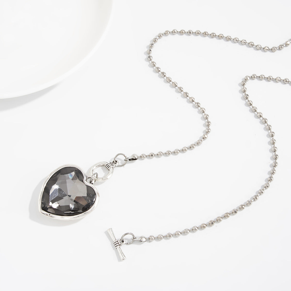 Heart & Cross Long Bead Chain Necklace