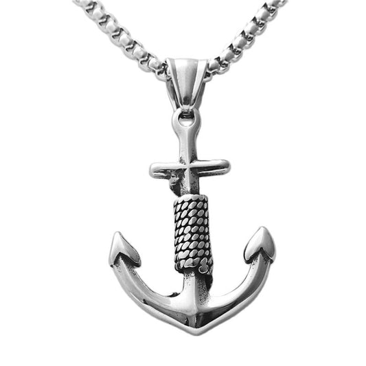 Vintage-Inspired Titanium Steel Boat Anchor Pendant Necklace for Men, Personalized Punk Style Stainless Steel Hook Design