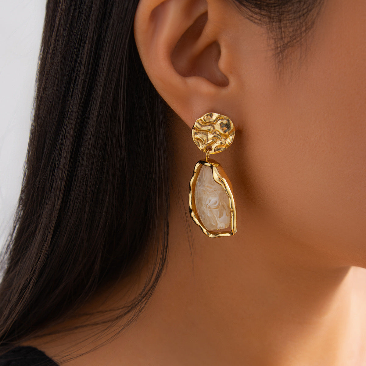 Planderful Imitation Pearl Earrings, Liquid Metal Pleated Studs, Irregular Design, Statement Jewelry for Modern Women