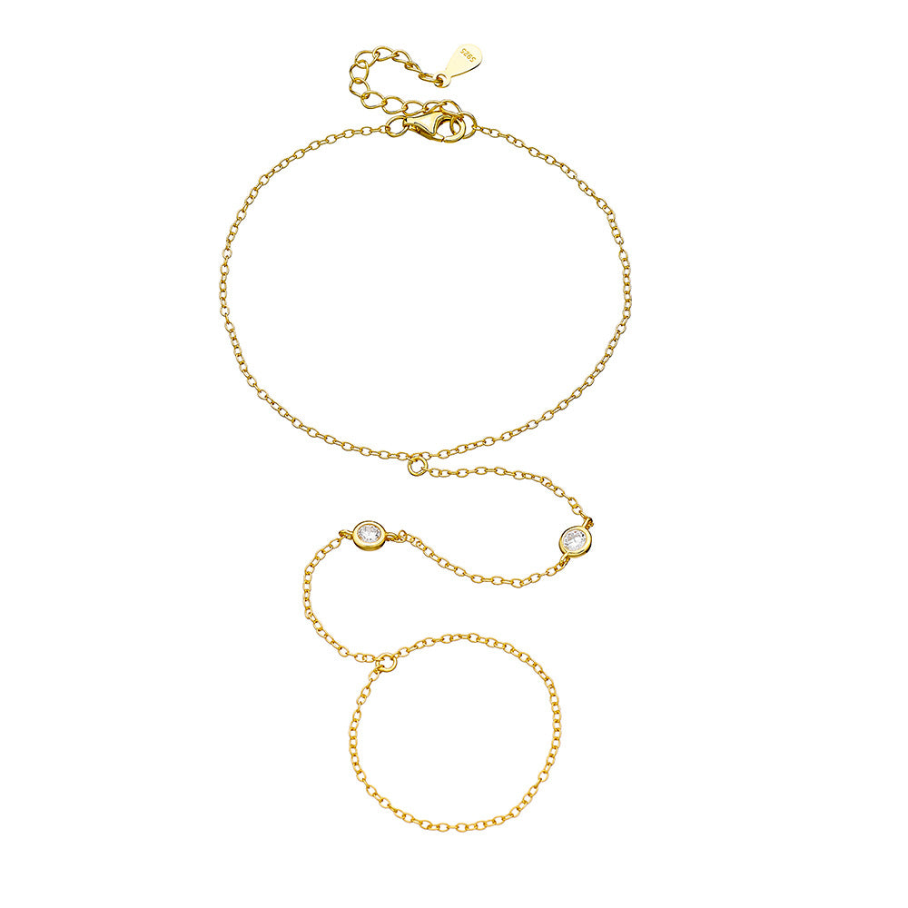 S925 Sterling Silver Round Zircon Finger Chain Bracelet