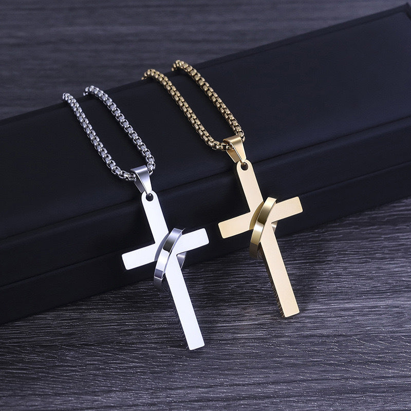 Planderful Titanium Steel Cross Necklace For Men Glossy Hip Hop Pendant Personalized Jewelry