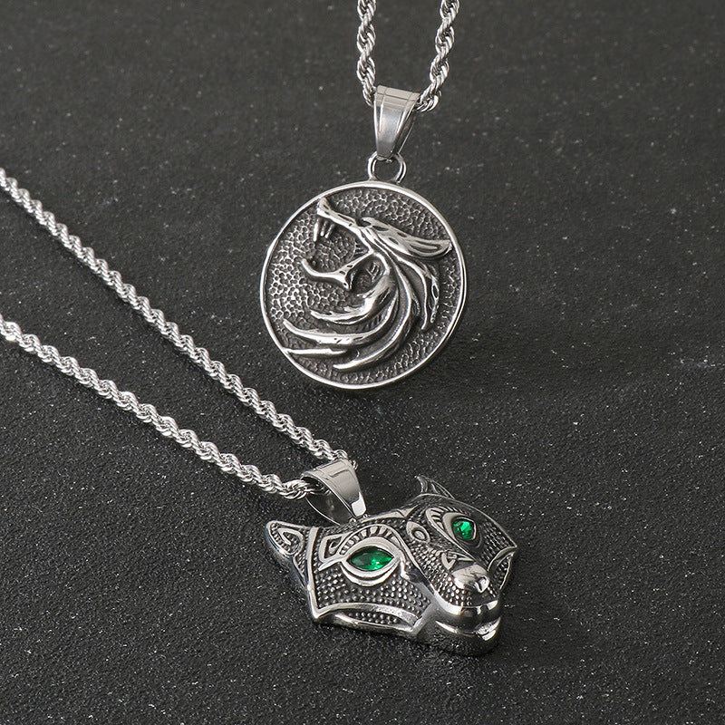 Planderful Viking Wolf Pendant For Men Green Eyed Celtic