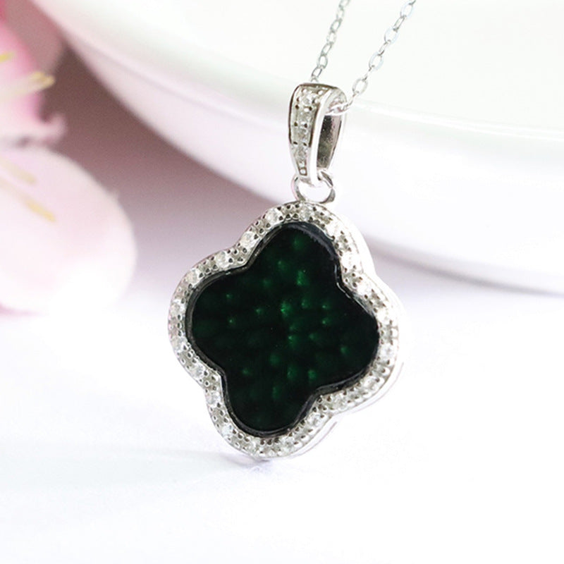 Sterling Silver Four-Leaf Clover Jade Necklace