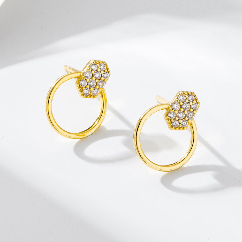 Geometric Circle Inlaid Zircon Earrings S925 Sterling Silver Earrings Senior Sense