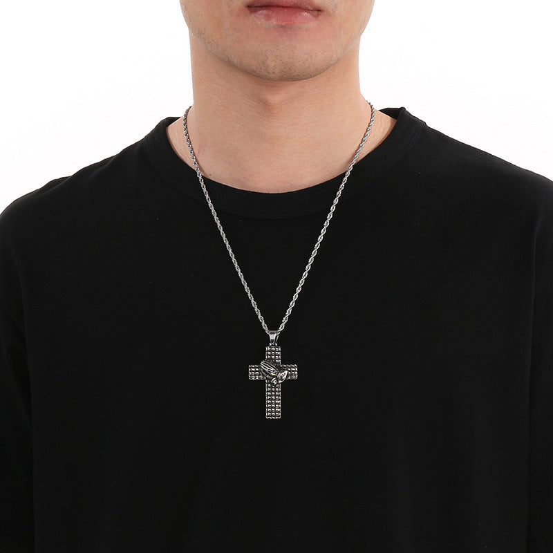 Flying Wings Pendant, Gothic Lion Head Rose Cross Wings Titanium Steel Men's Pendant Necklace