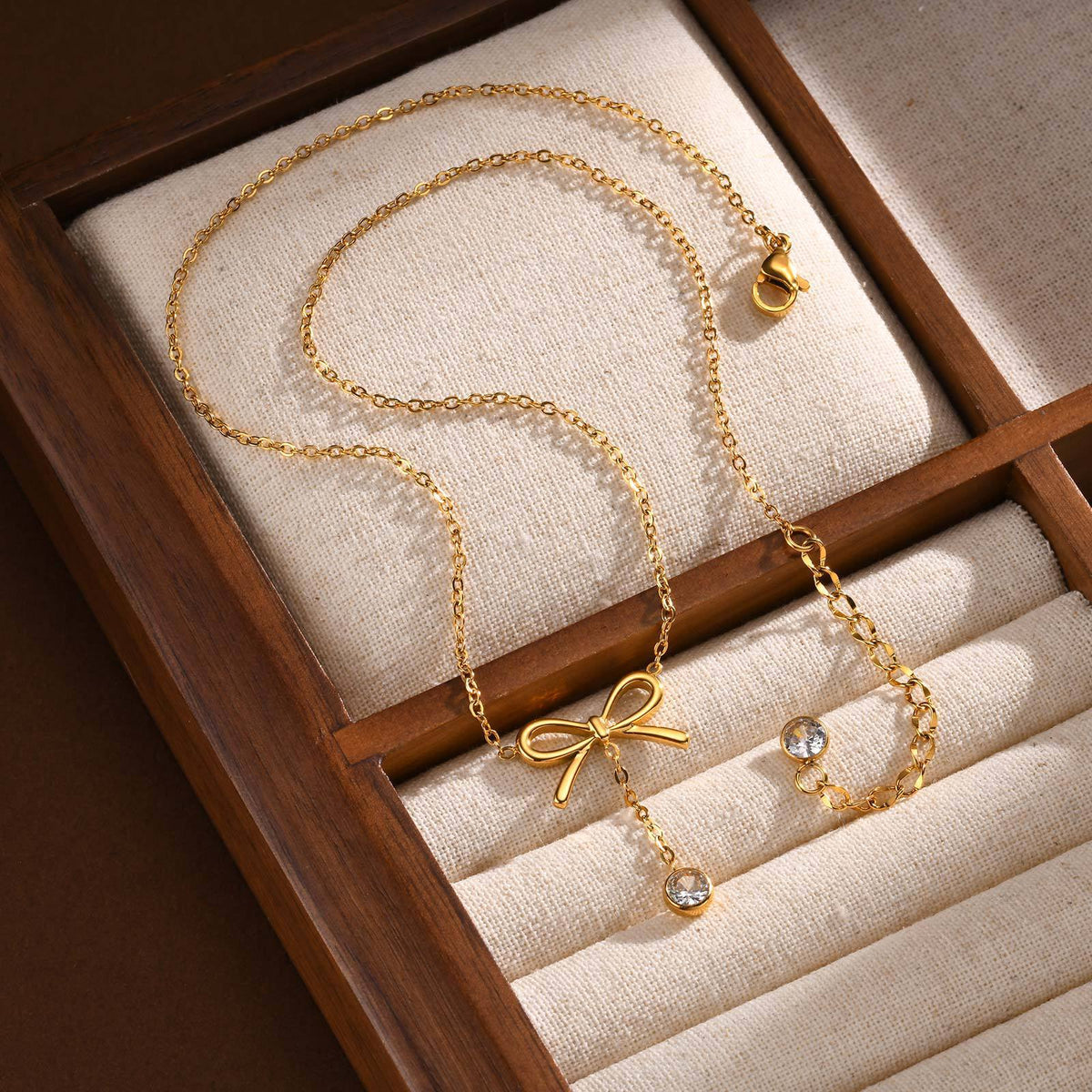 Stainless Steel Gold Butterfly Zircon Fringed Necklace Women