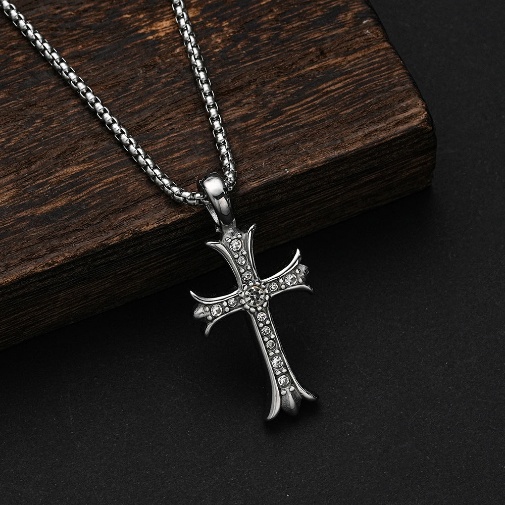 Planderful Stainless Steel Cross Necklace For Men Zircon Pendant Hip Hop Style Everyday Wear