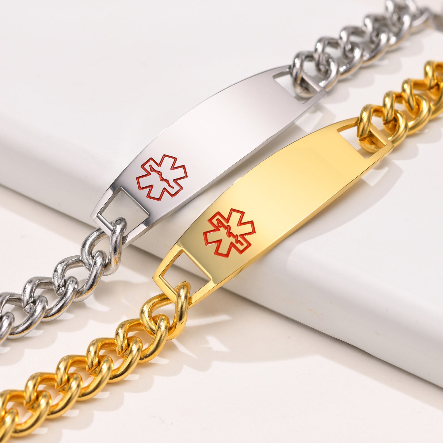 Foreign Trade European And American Jewelry 21.5CM Stainless Steel Medical Logo Curved Bracelet