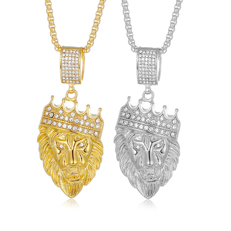 Punk Lion Crown Stainless Steel Pendant Necklace