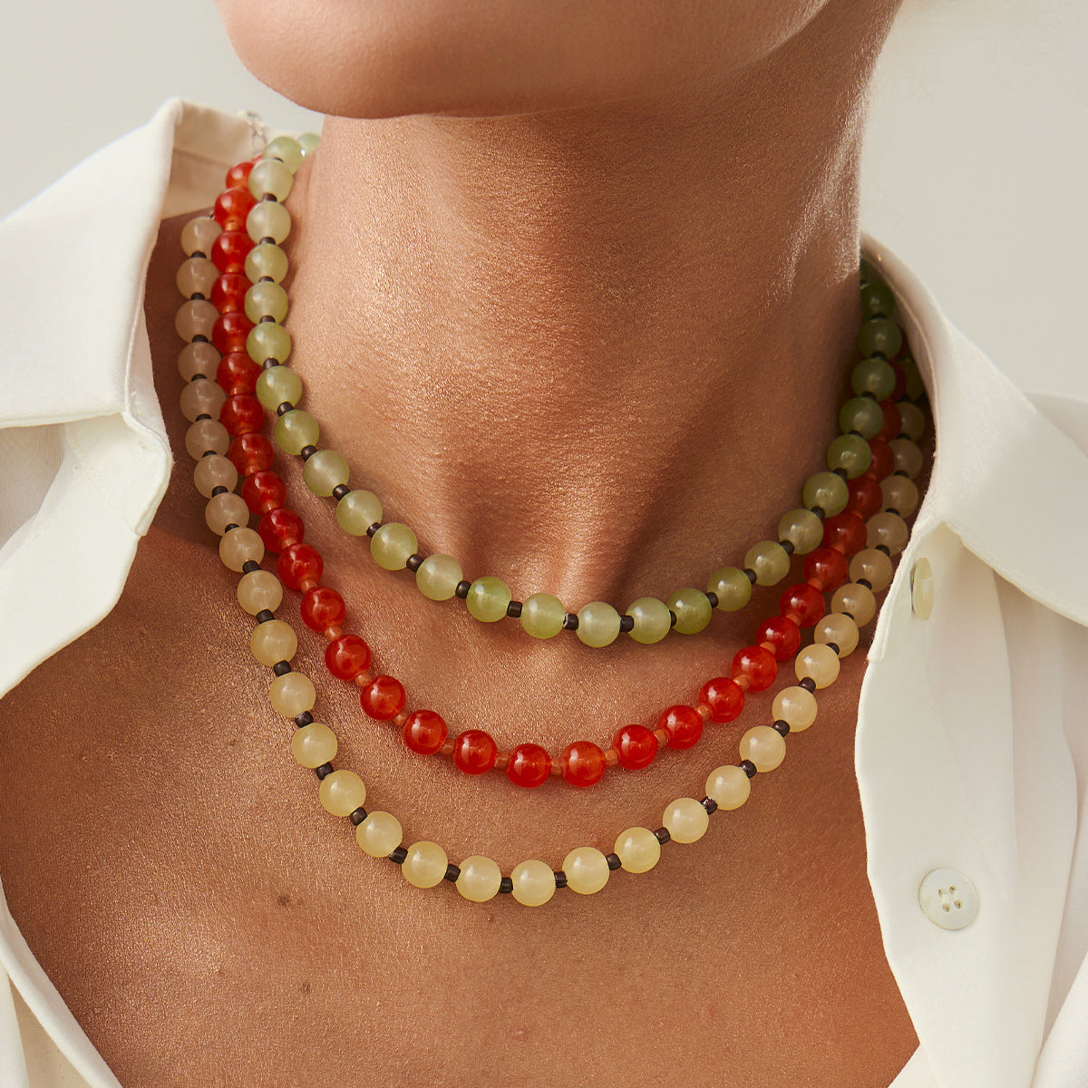 Ethnic Color Bead Collarbone Necklace
