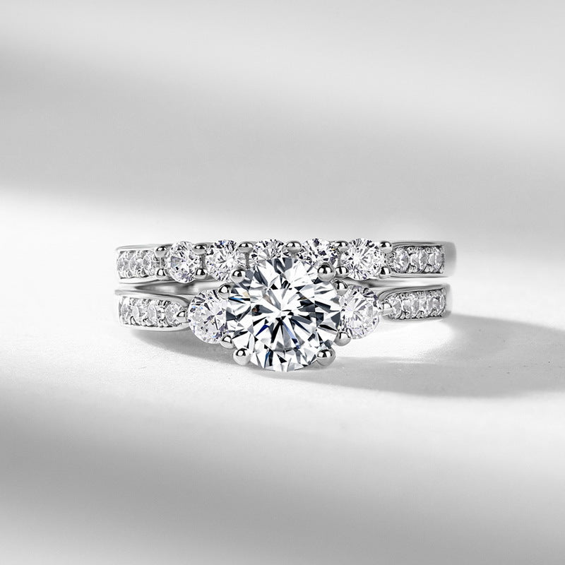 Planderful Moissanite Wedding Ring – Luxury Silver Gold-Plated Pair