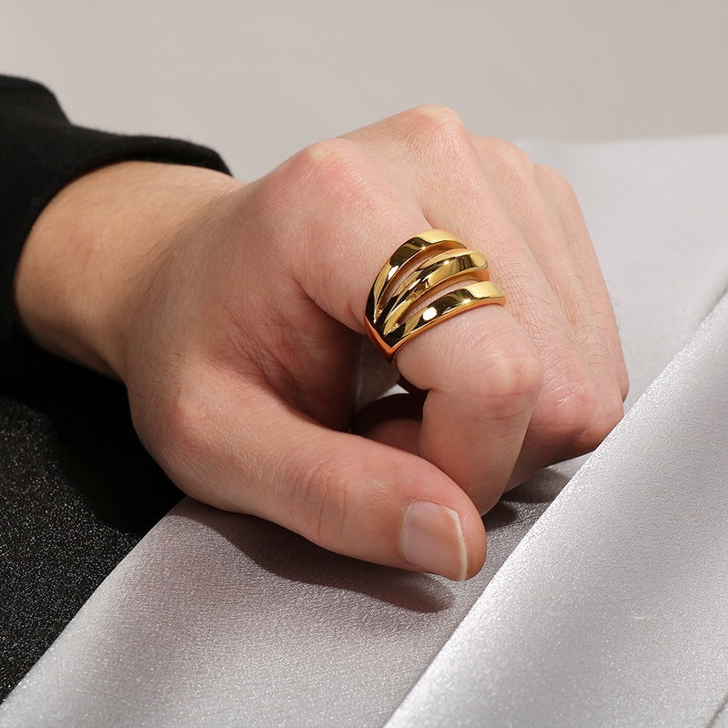 Neutral Style Geometric Three-Layer Irregular Wide Ring Casting Minimalist Style Men's And Women'S