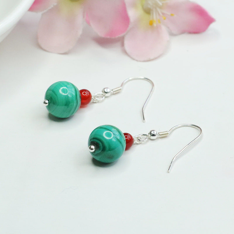Malachite Bead 925 Silver Hook Earrings