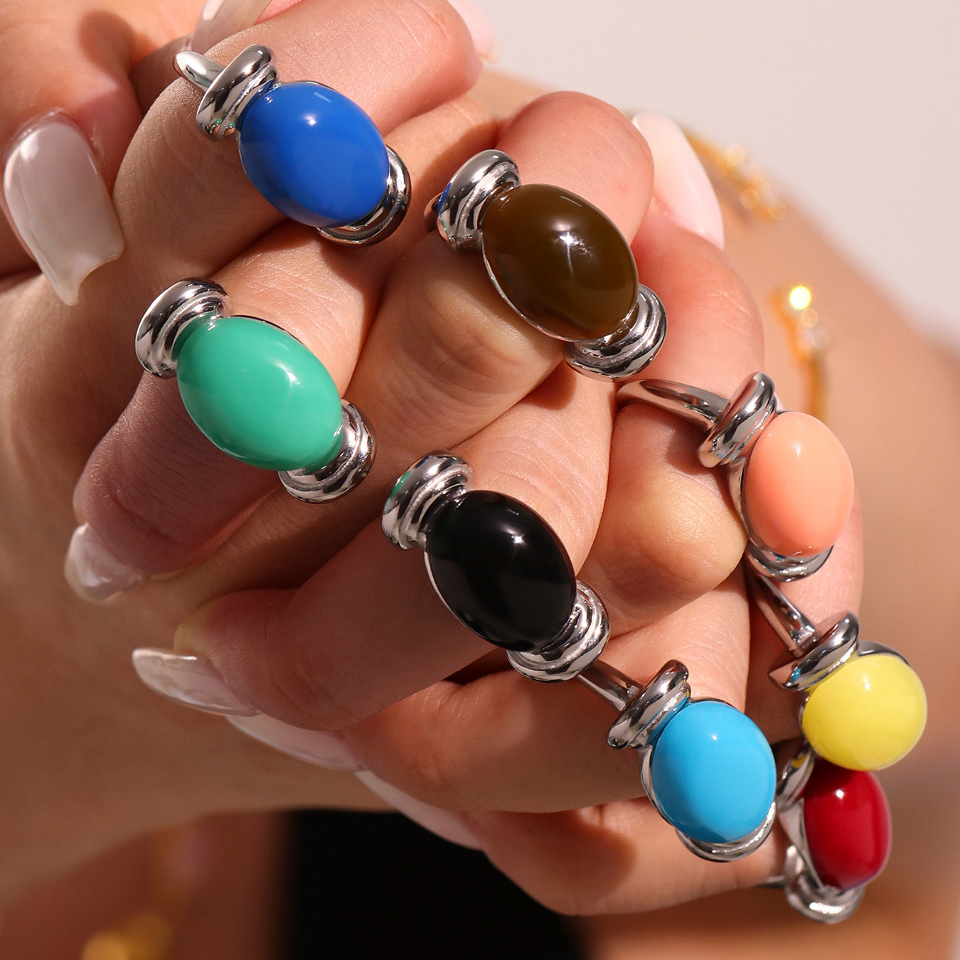 Planderful Oval Resin Ring Candy Color Women Fashion