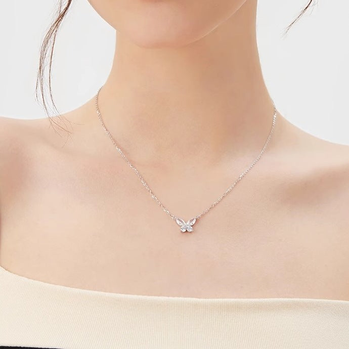 925 Sterling Silver Zircon Butterfly Necklace for Women