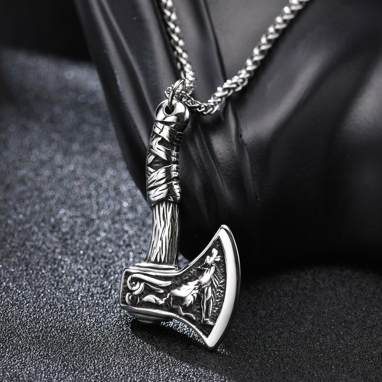 Stainless Steel Viking Axe Element Pendant Necklace Grey Men's