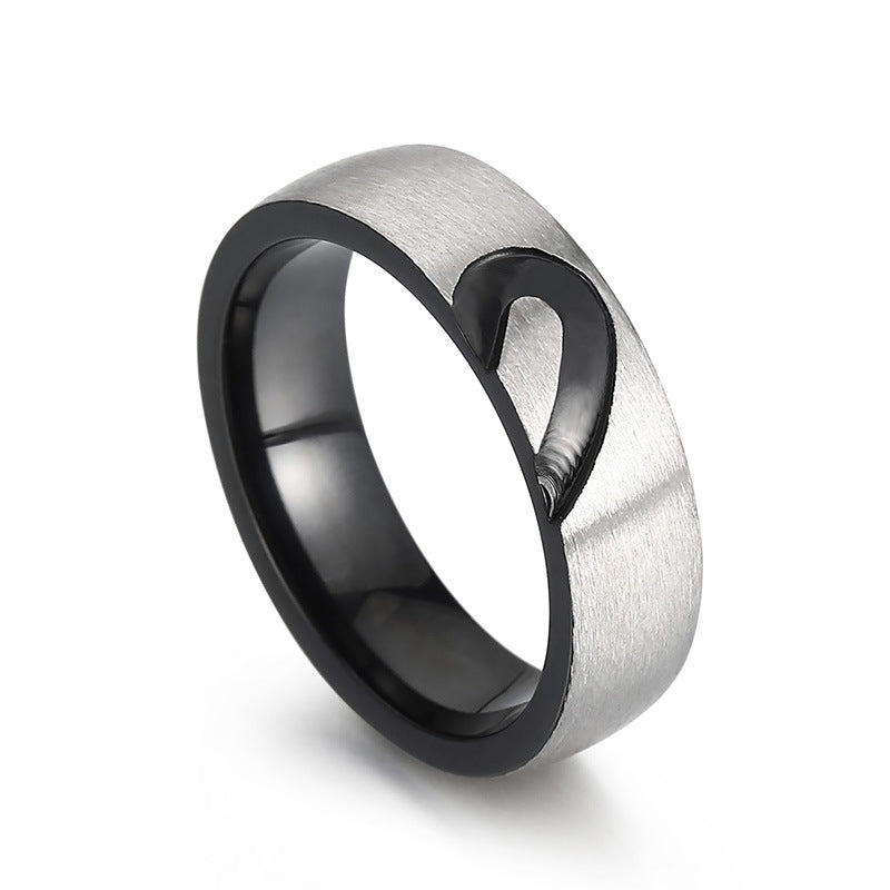 New Titanium Steel Heart-Shaped Couple Ring with Zircon for Cross-Border Jewelry Supply