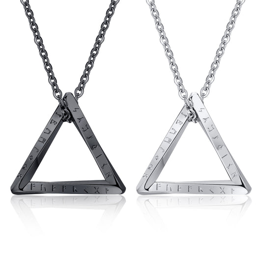 Men's Stainless Steel Pendant Necklace Viking Luhn Triangle Geometric Steel Black for Men