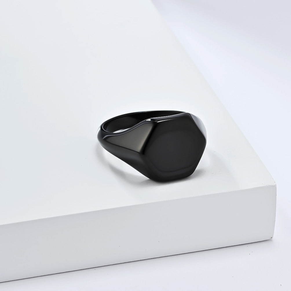 European and American Cold Wind Hexagonal Seal Titanium Steel Ring for Couples