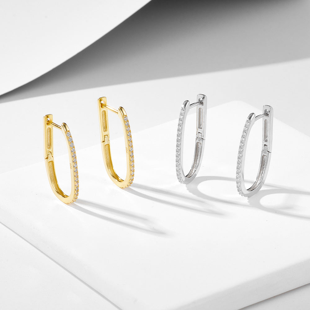 Exclusive For S925 Pure Silver U-Shaped Zircon Earrings, Buckles, Cool Style, And Versatile