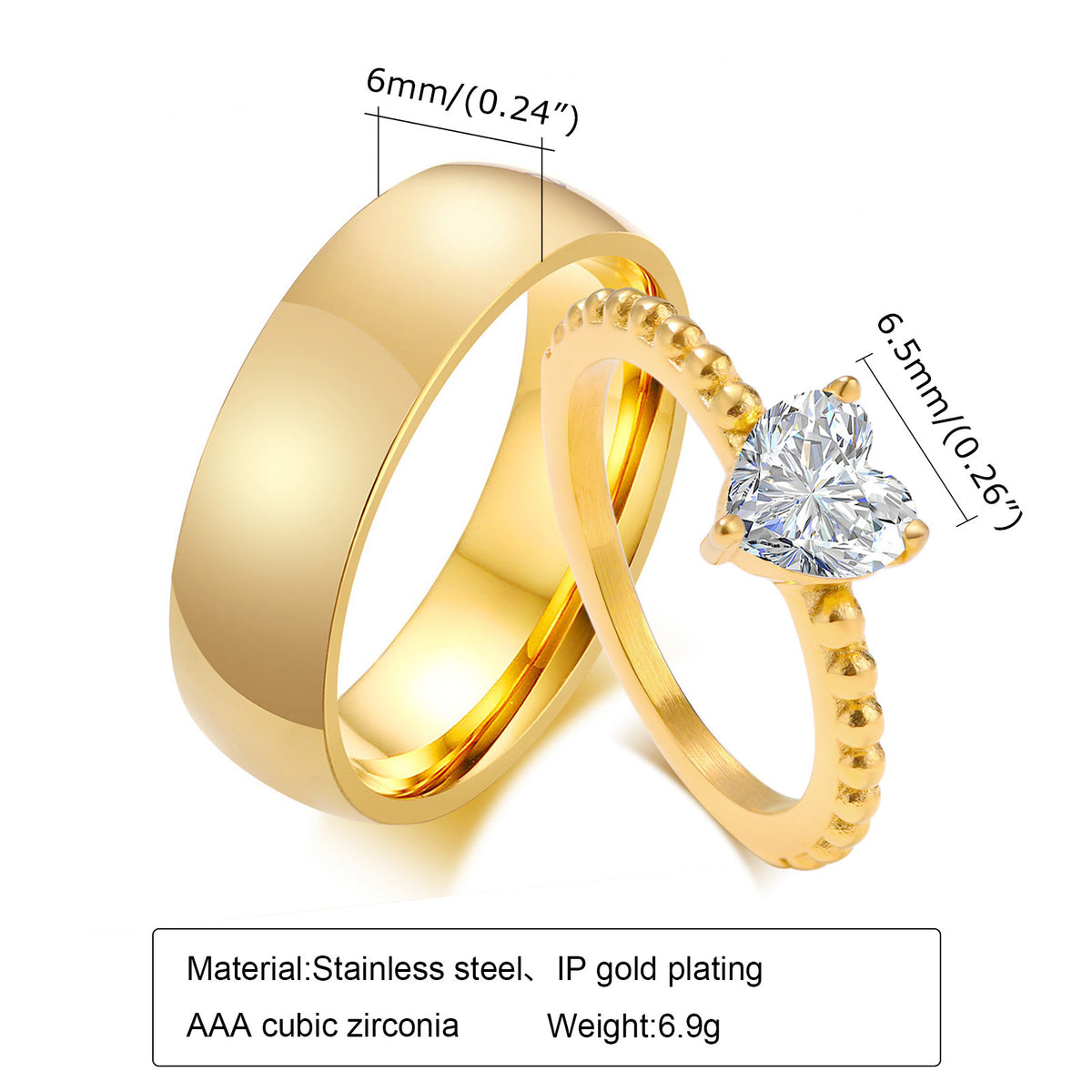 Titanium Steel Couple Ring – Ring Gold Zircon Wedding Ring – Pair Ring