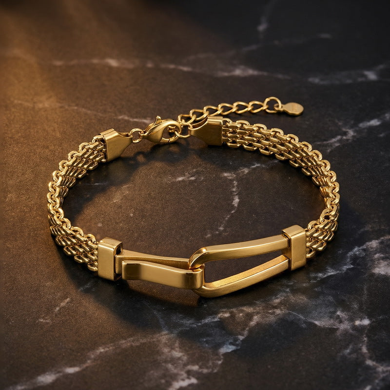 Hip-Hop Bracelet – Niche Design Horseshoe Curved Mesh Chain Stainless Steel Unisex