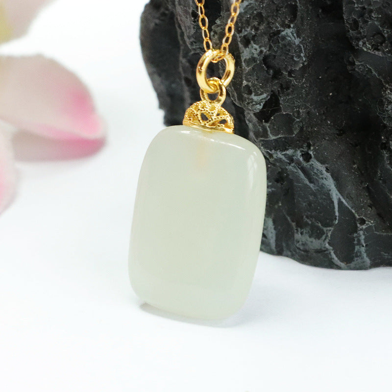 S925 Sterling Silver Rectangular Hotan Jade Pendant Necklace from the Planderful Collection