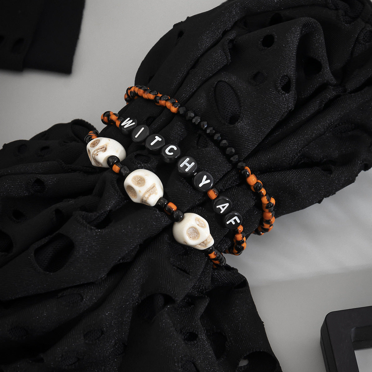 Planderful Vienna Verve Beaded Elastic Bracelet Set For Women Retro Skull Letter Witch Jewelry Statement