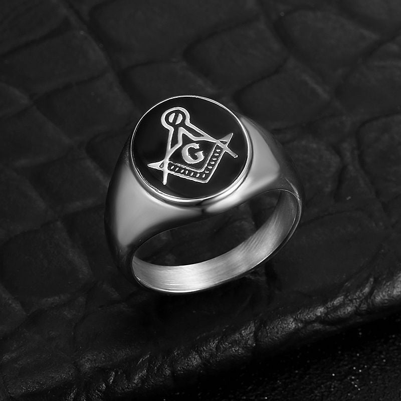 Planderful Everyday Genie Hip Hop Ring For Men Titanium Steel Gold Plated Freemason Design