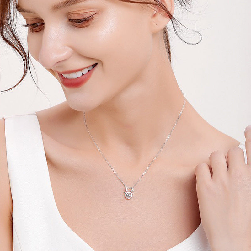 Mori Deer Smart Inlaid Necklace Women's S925 Sterling Silver Elk Horn Chain