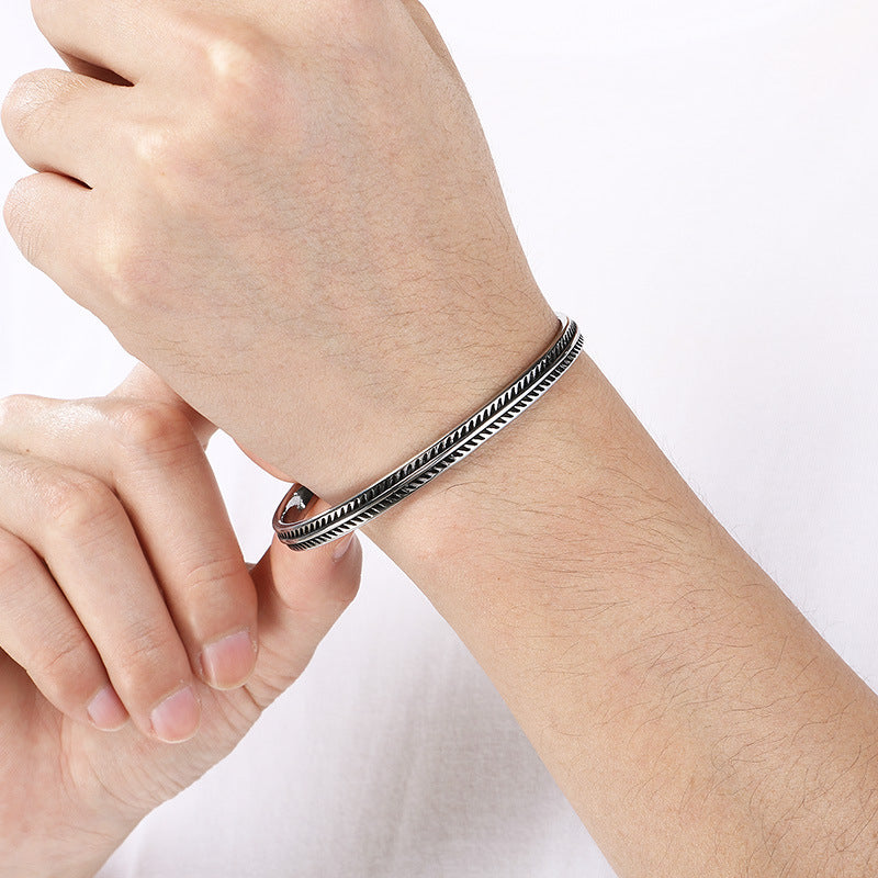 Punk Hollow Twist Bracelet – Smear Cross Pattern Open Men's Stainless Steel Bracelet