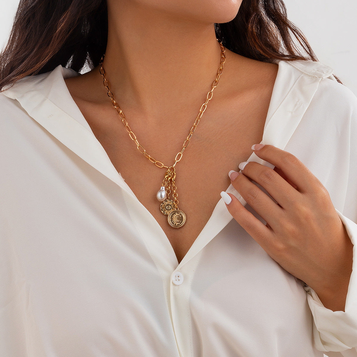 Multi-Eye Heart Fringe Necklace