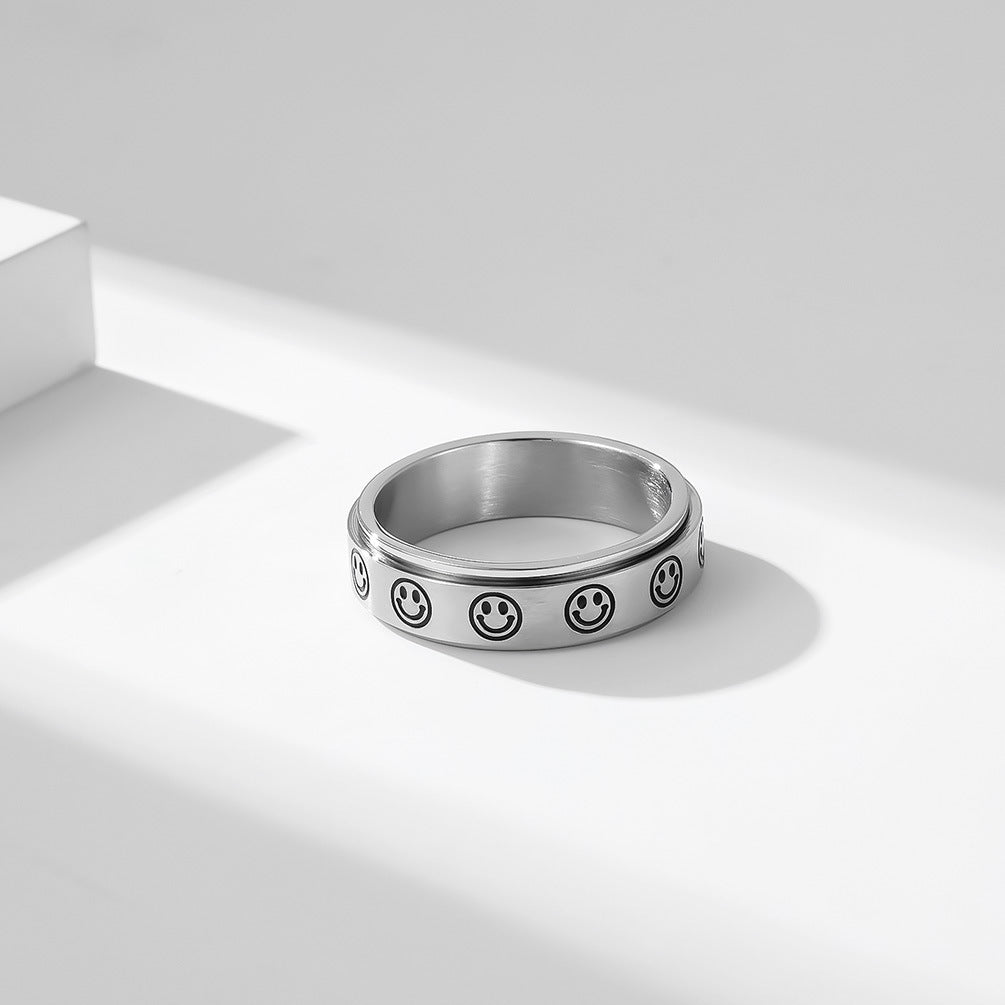 INS Japan and South Korea Smiley Face Rotatable Ring for Men