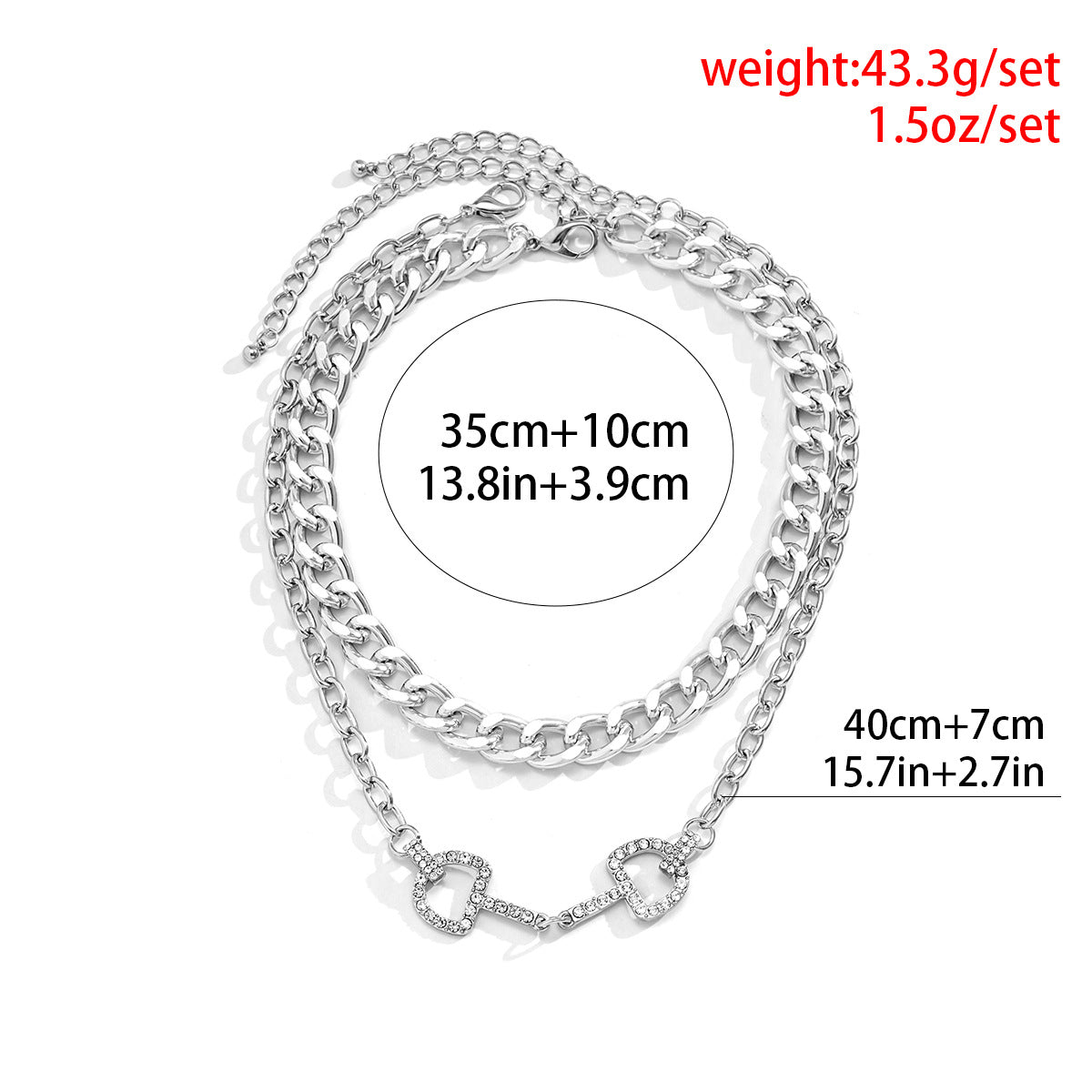 Planderful Vienna Verve D Shaped Zircon Necklace For Urban Streetwear Fans Bold Double Layer Hip Hop Chain