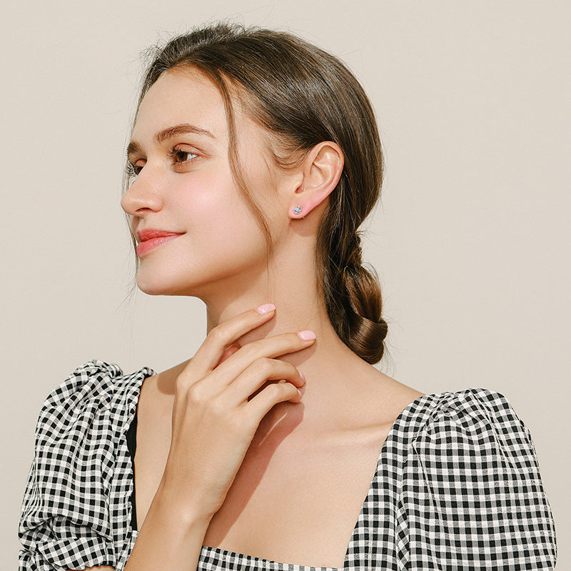 Square Opal and Zircon Sterling Silver Earrings