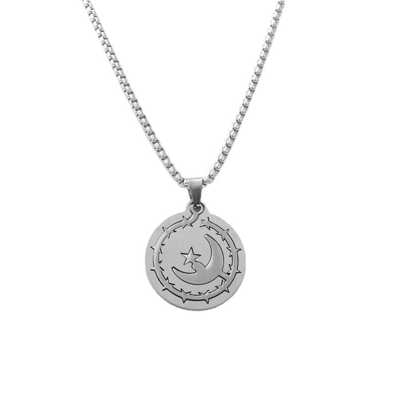 Personalized Retro Titanium Steel Moon and Star Pendant Necklace for Men