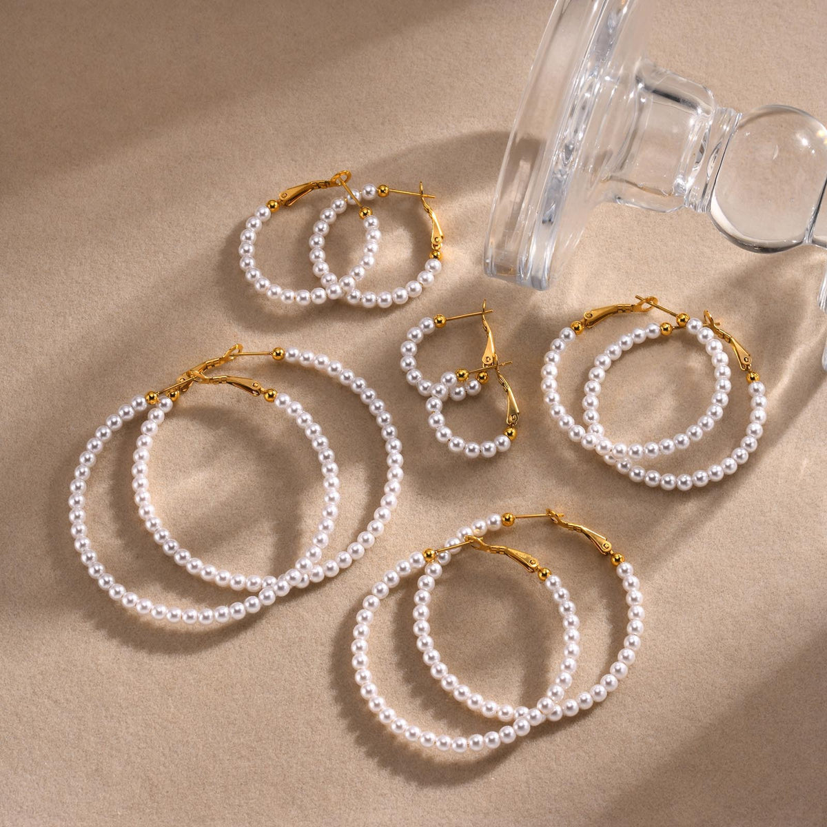 Pearl Beaded Hoop Earrings — Multiple Sizes