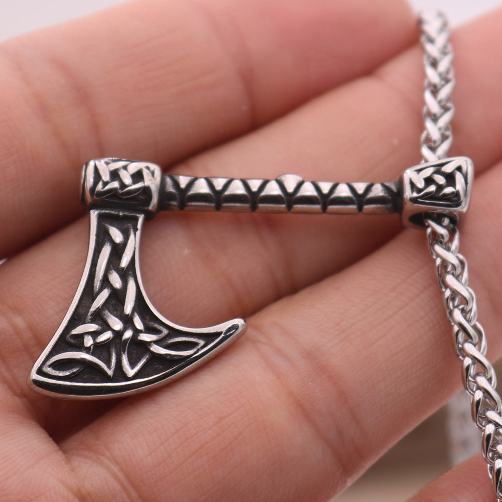 Norse Legacy Stainless Steel Viking Odin Axe Necklace for Men