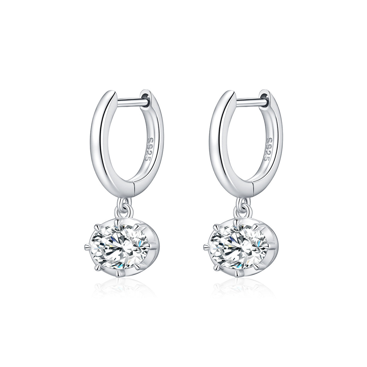 925 Sterling Silver 1 ct Moissanite Drop Hoops