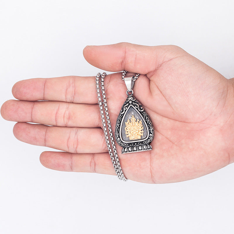 Steel Necklace - Elegant Buddhist Pendant Gift For Boyfriend